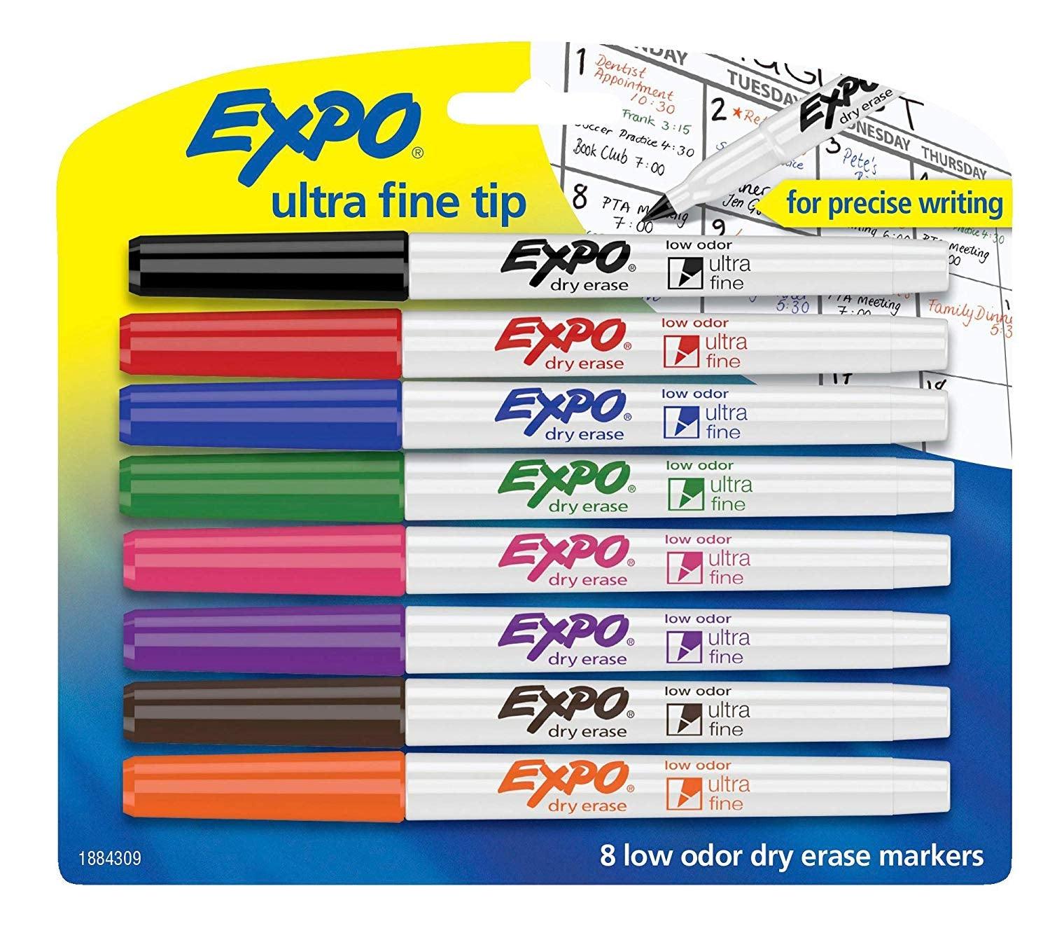 EXPO Low Odor Dry Erase Markers - Ultra Fine Tip (Set of 8) - EconoCrafts