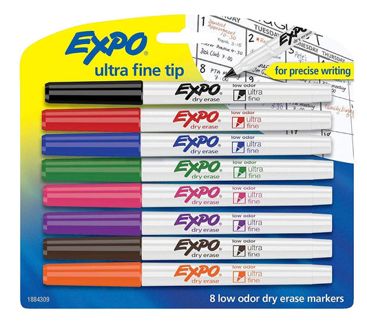EXPO Low Odor Dry Erase Markers - Ultra Fine Tip (Set of 8) - EconoCrafts