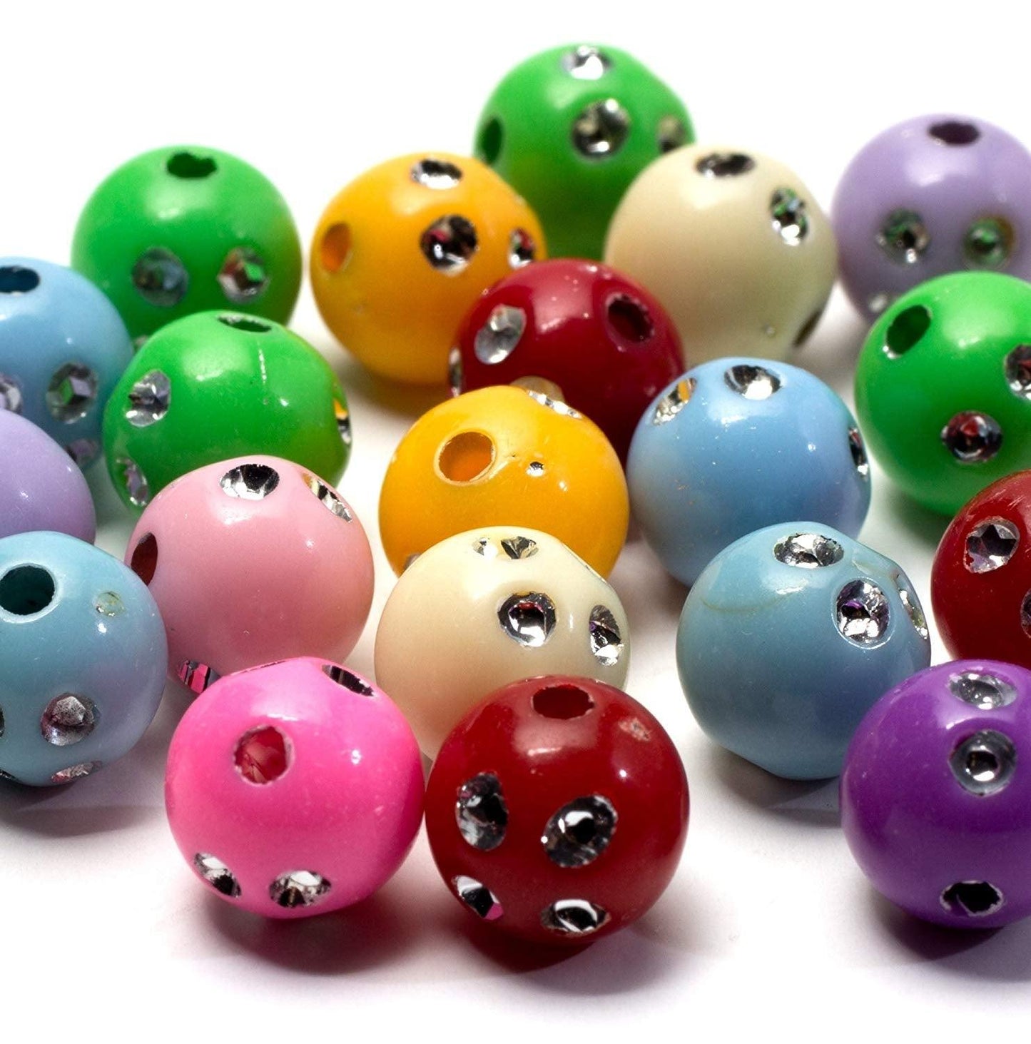 Round Beads with Rhinestones (30 gms.) - EconoCrafts