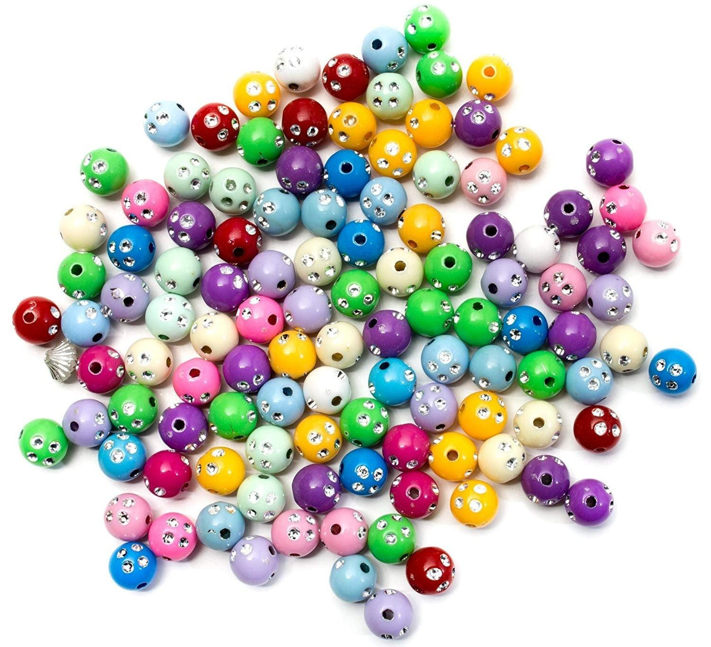 Round Beads with Rhinestones (30 gms.) - EconoCrafts