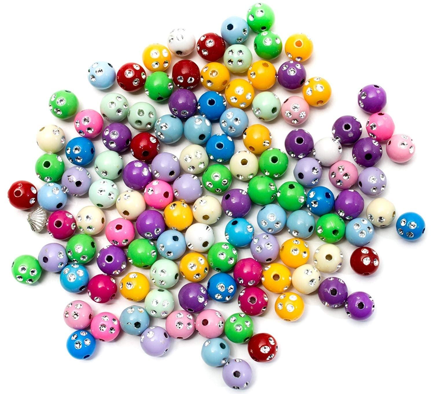Round Beads with Rhinestones (30 gms.) - EconoCrafts