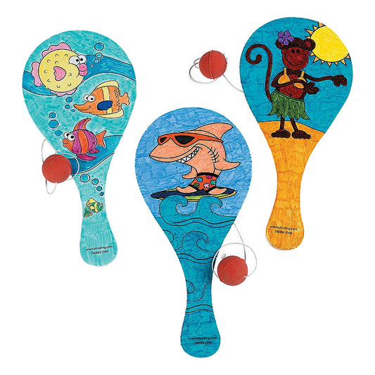 Color Your Own Tropical Paddleball Games (12 Pack)