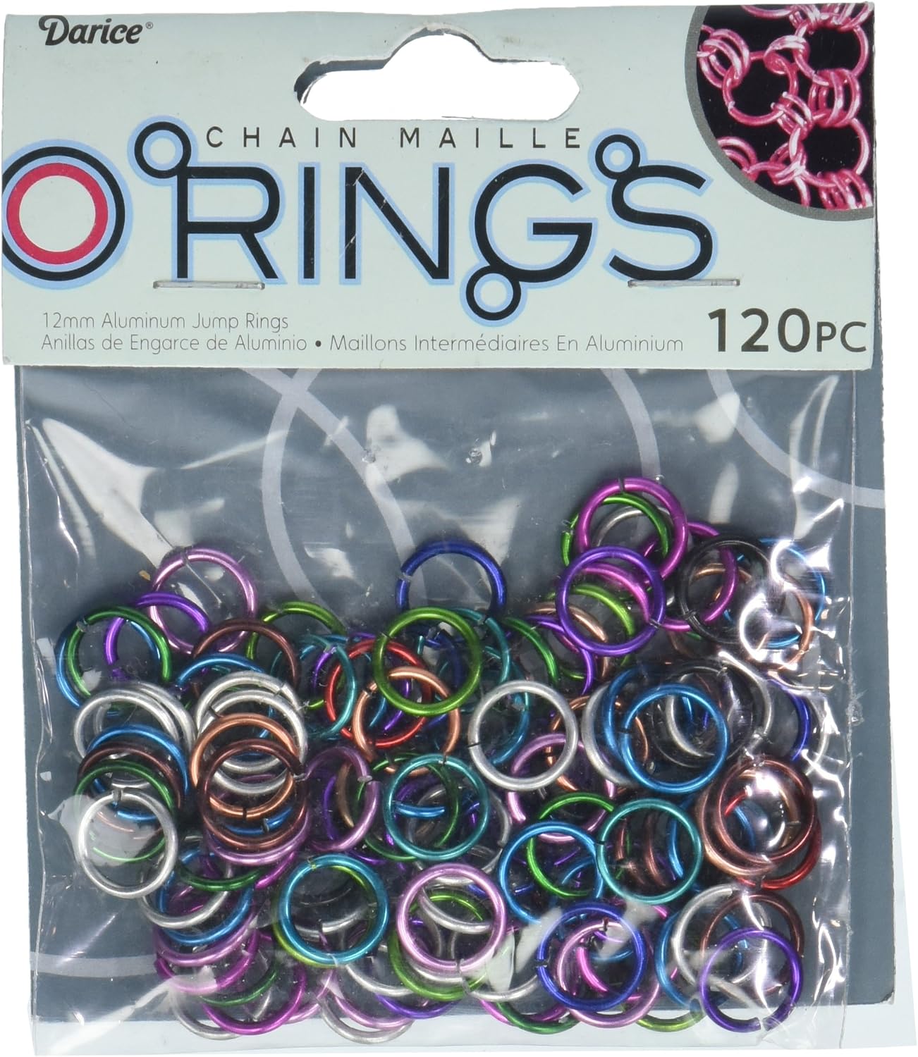 Darice Chain Maille Aluminum Jump Rings - Multi, 12 mm (120 Pack)