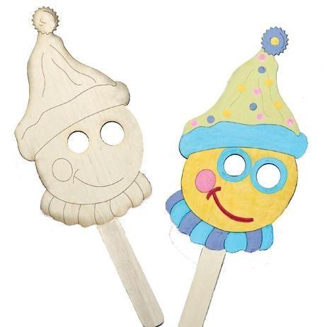 Wooden Clown Masks (12 Pack) - EconoCrafts