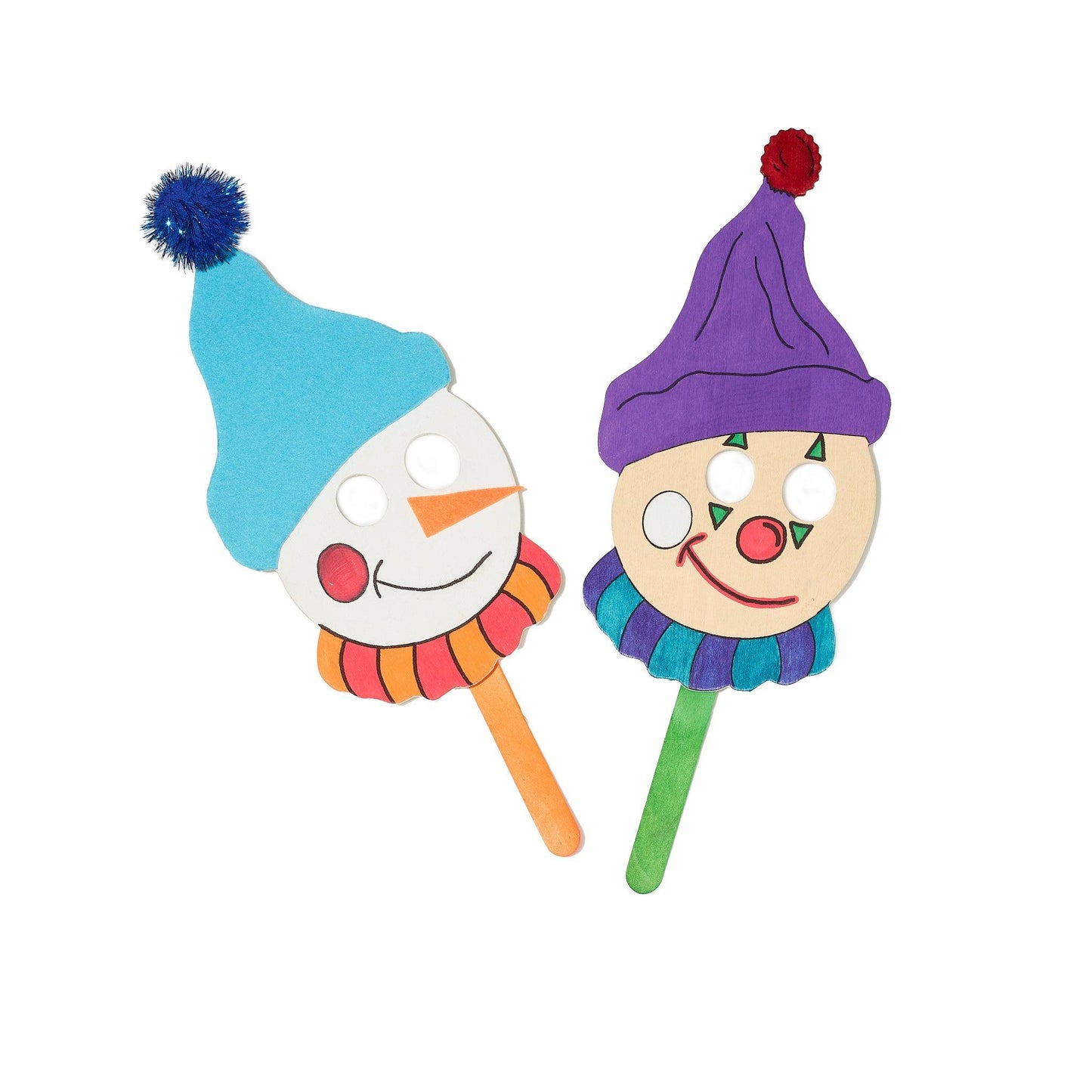 Wooden Clown Masks (12 Pack) - EconoCrafts
