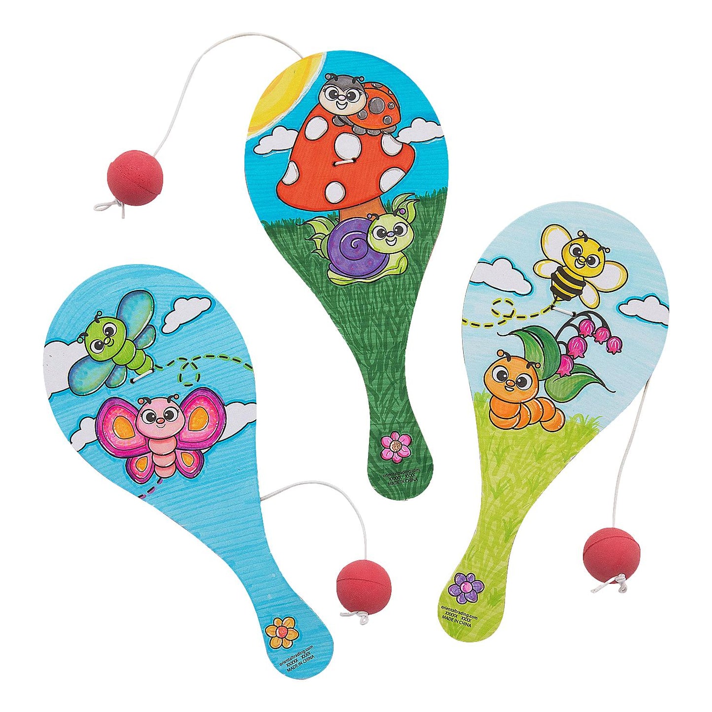 Color Your Own Wood Spring Paddleball Games (12 Pack)