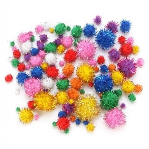 Glitter Pom-Poms - Assorted Sizes (200 Pack) - EconoCrafts