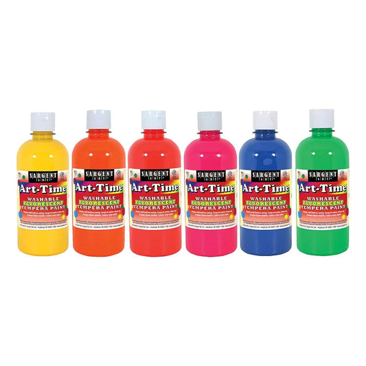Sargent Washable Fluorescent Tempera Paint - 6 Pack - EconoCrafts