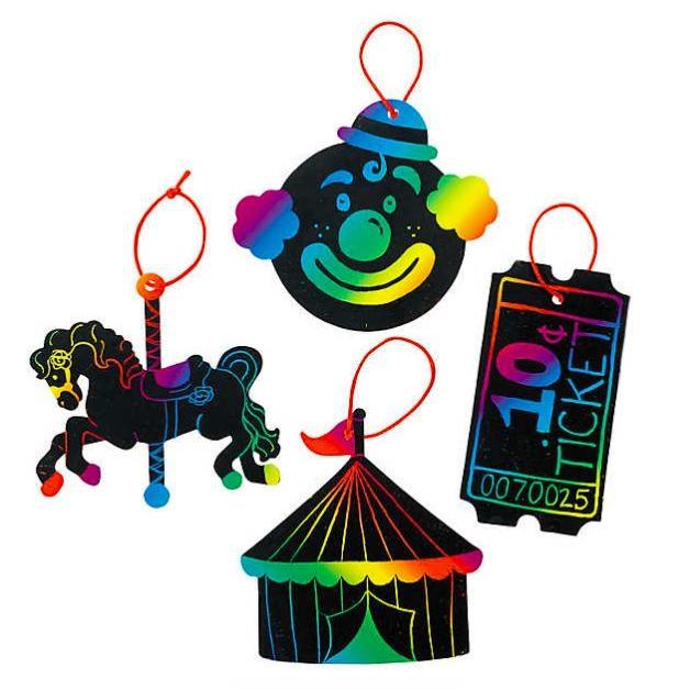 Scratch Art Carnival Ornaments (24 Pack) - EconoCrafts