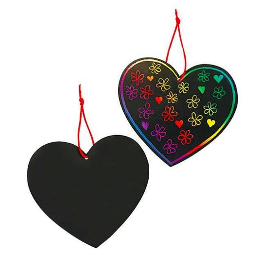 Scratch Art Heart Ornaments (12 Pack) - EconoCrafts