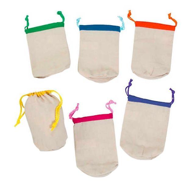 Small Canvas Drawstring Bags with Bright Trim (12 Pack) - EconoCrafts