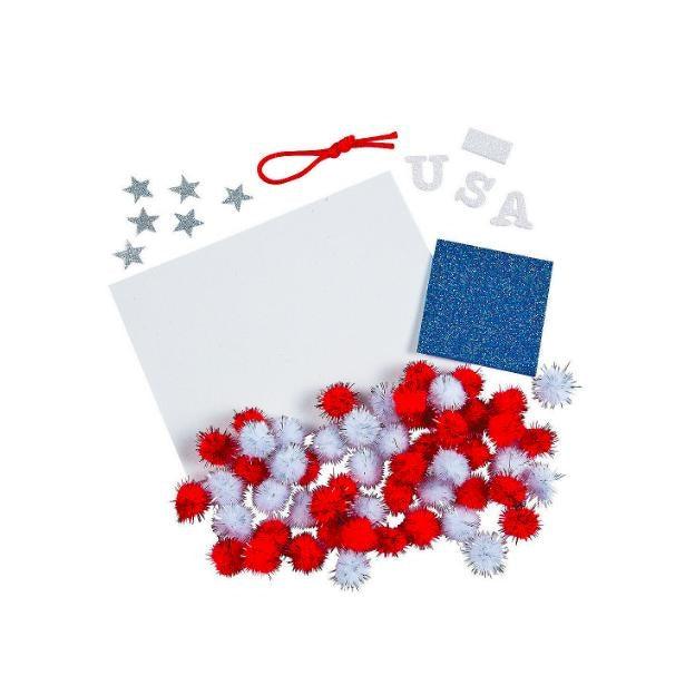 USA Pom-Pom Flag Sign Craft Kit (12 Pack) - EconoCrafts