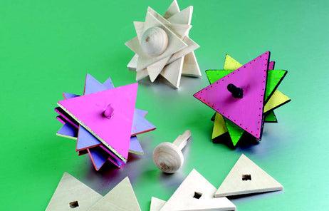 Wooden Triangle Star Spinning Tops (12 Pack) - EconoCrafts