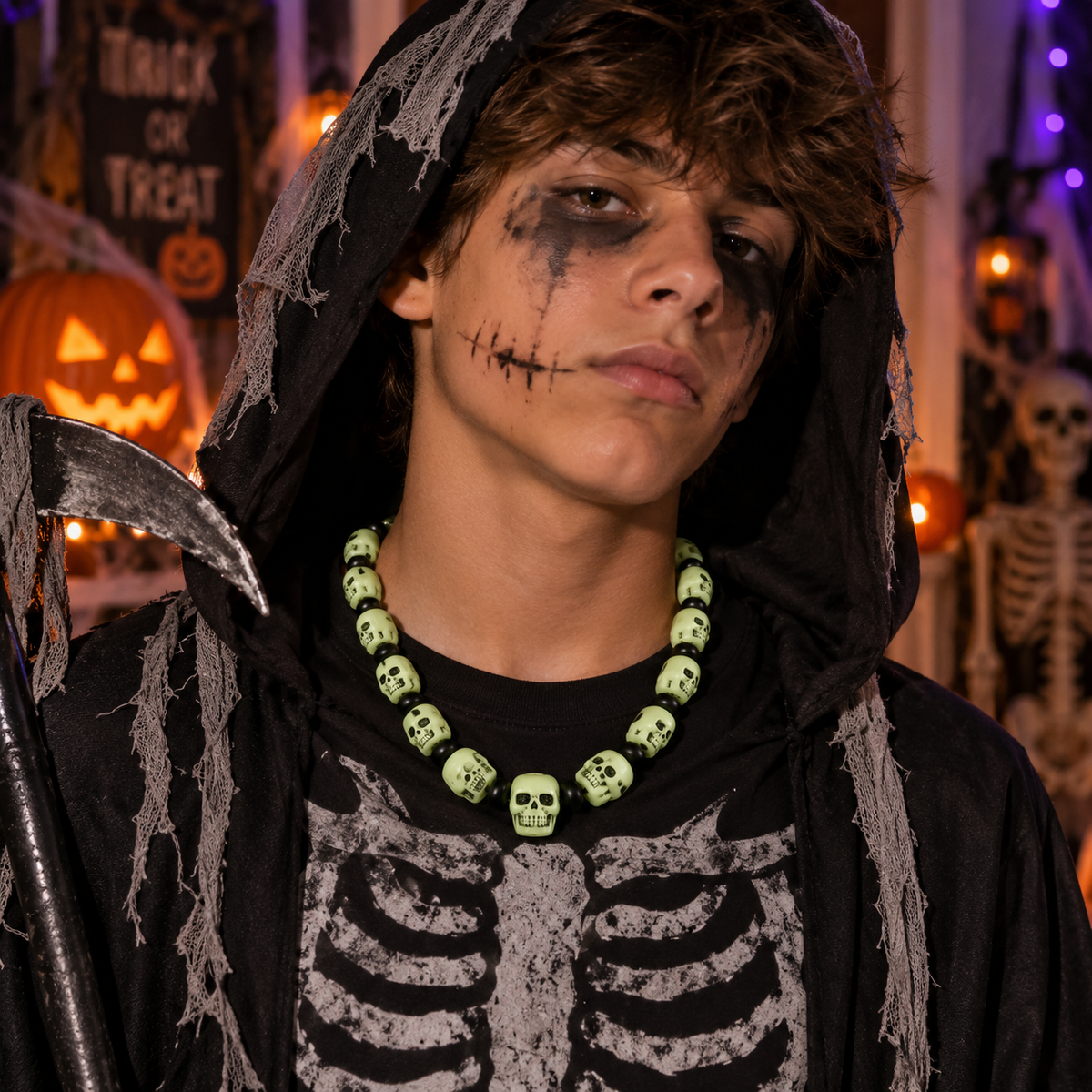 Glow-in-the-Dark Skull Beads (300 Pack)