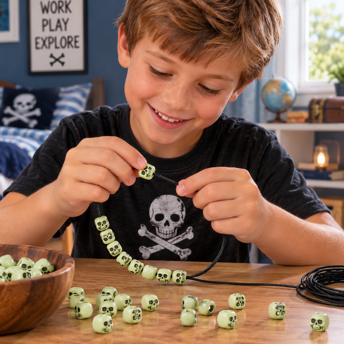 Glow-in-the-Dark Skull Beads (300 Pack)