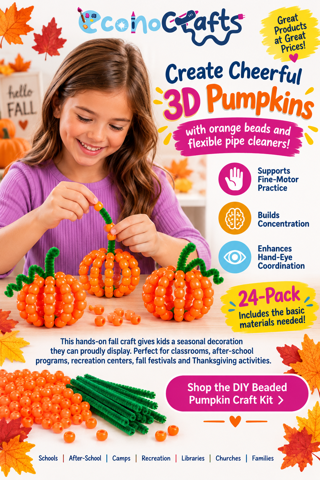DIY Beaded Pumpkin Craft Kit (24 Pack)
