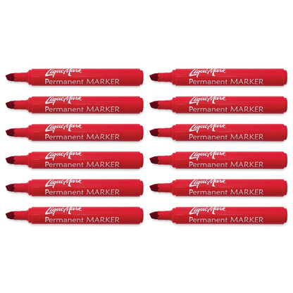 Liqui-Mark Permanent Marker Chisel Tip - Red (12 Pack)