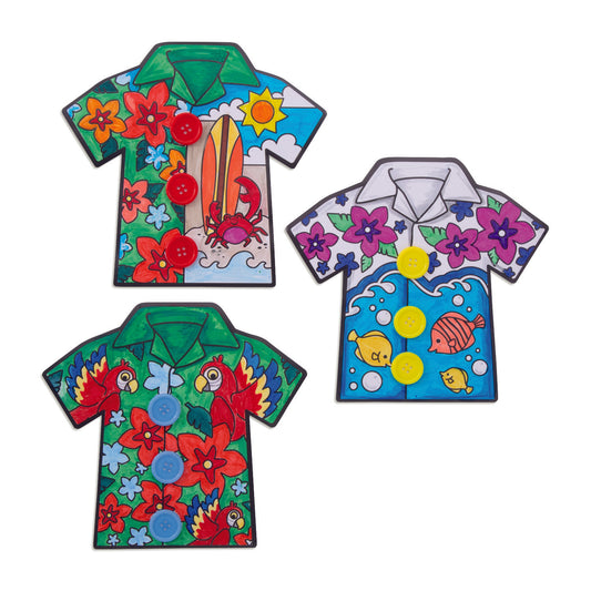 Color Your Own Hawaiian Shirts with Buttons Craft Kit (12 Pack)