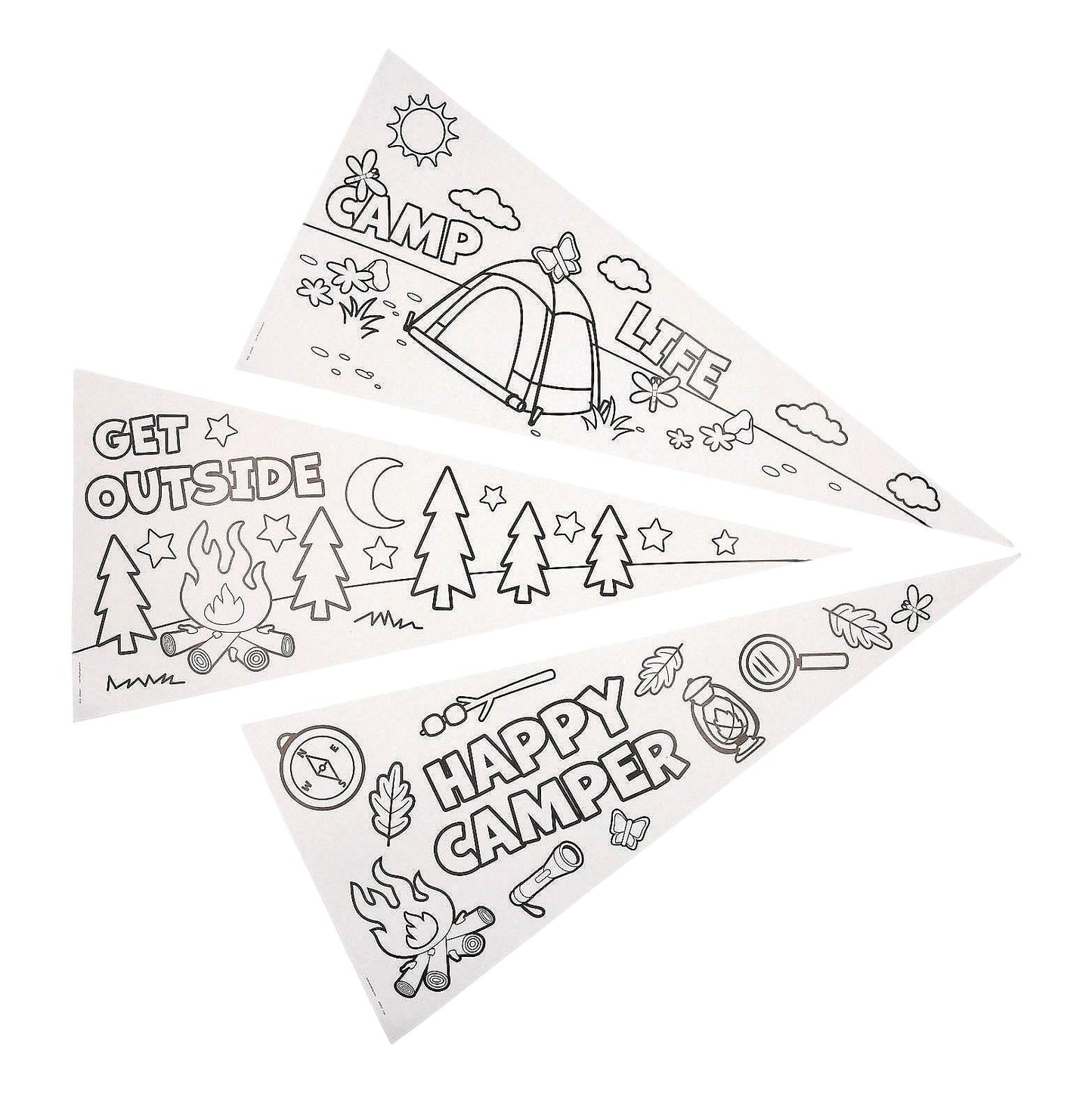 Color Your Own Paper Camp-Themed Pennants (12 Pack)