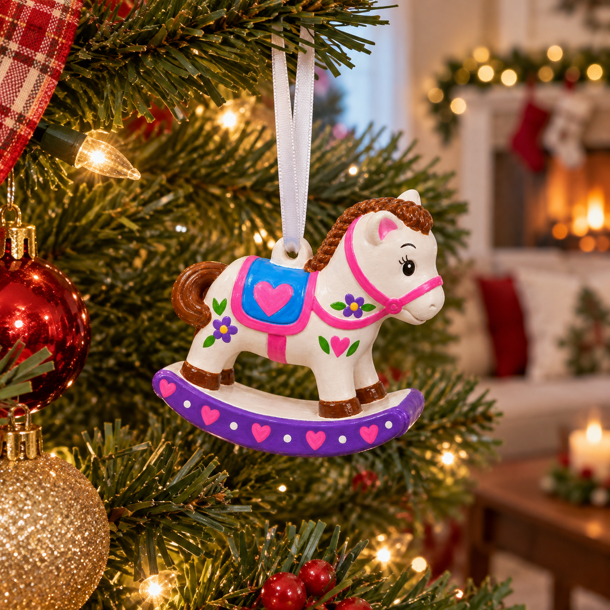 Plaster Rocking Horse Ornaments (2 Pack)