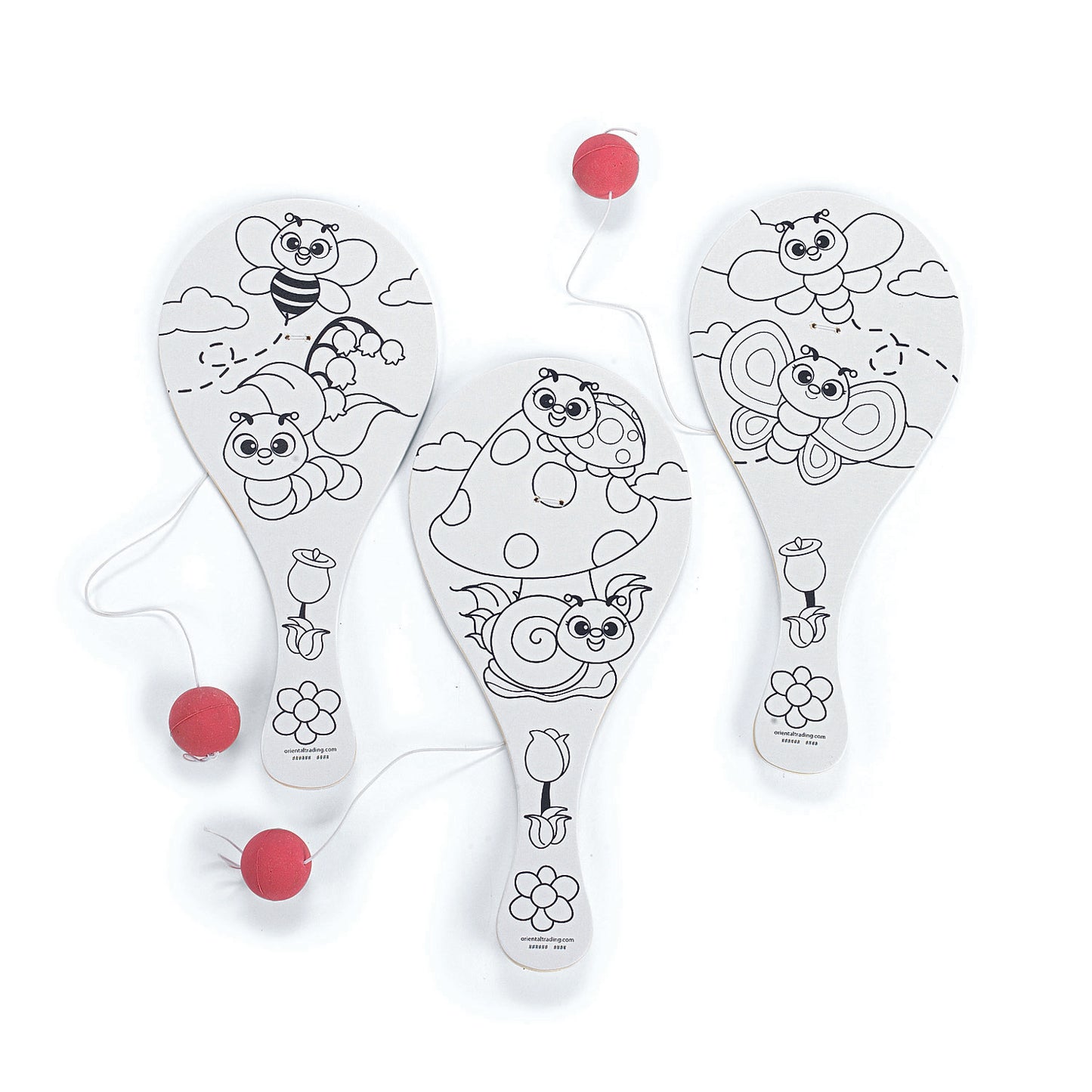 Color Your Own Wood Spring Paddleball Games (12 Pack)