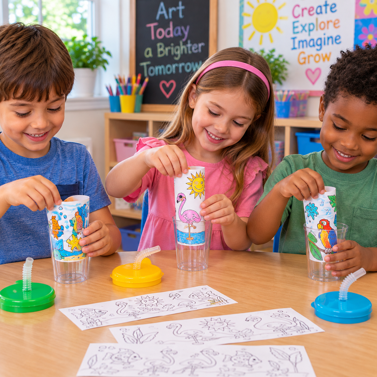 Color Your Own Tropical Cups (12 Pack)