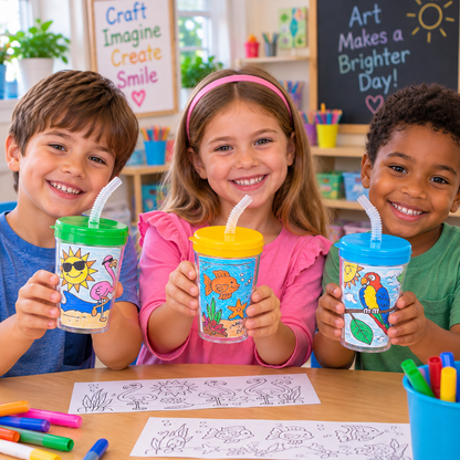 Color Your Own Tropical Cups (12 Pack)