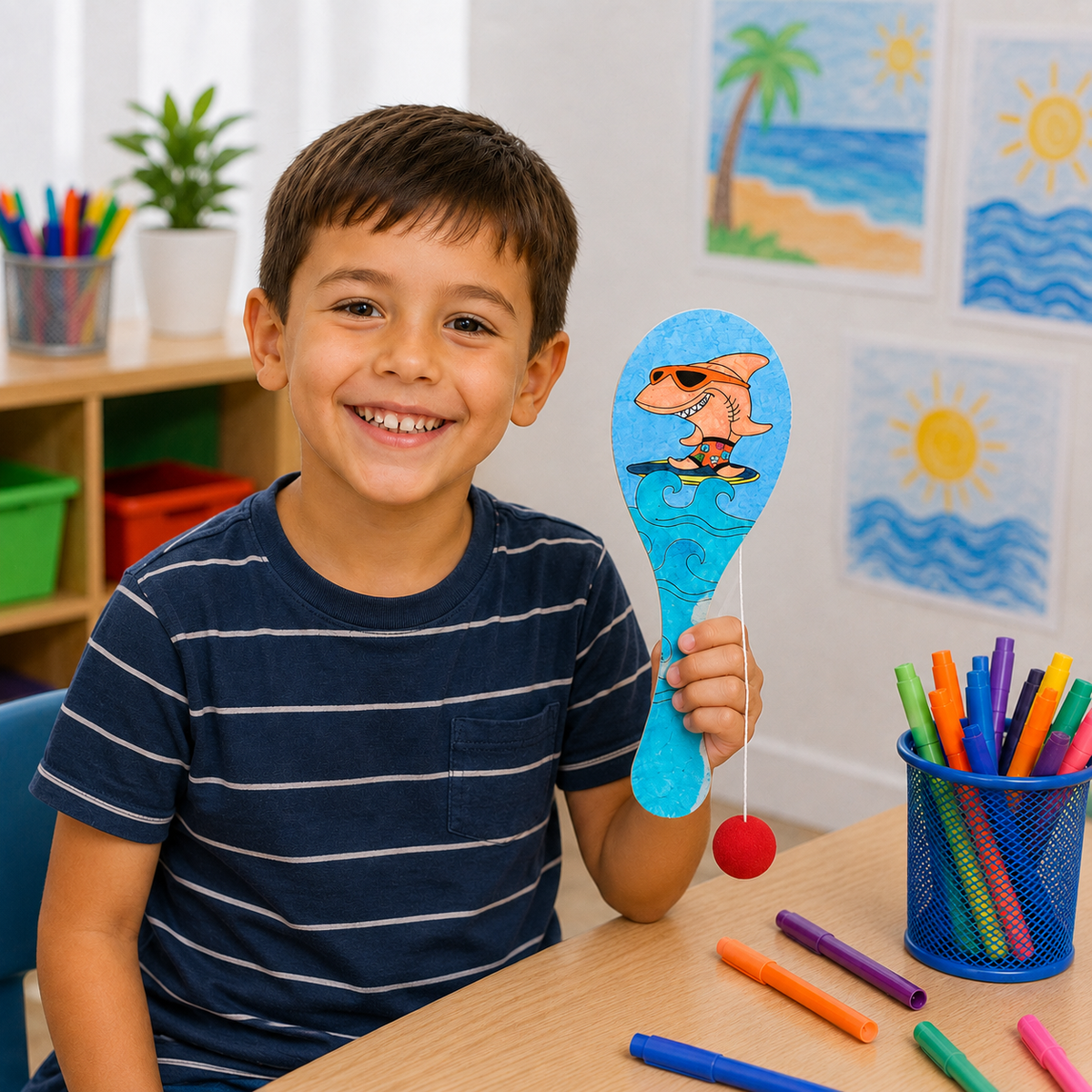 Color Your Own Tropical Paddleball Games (12 Pack)