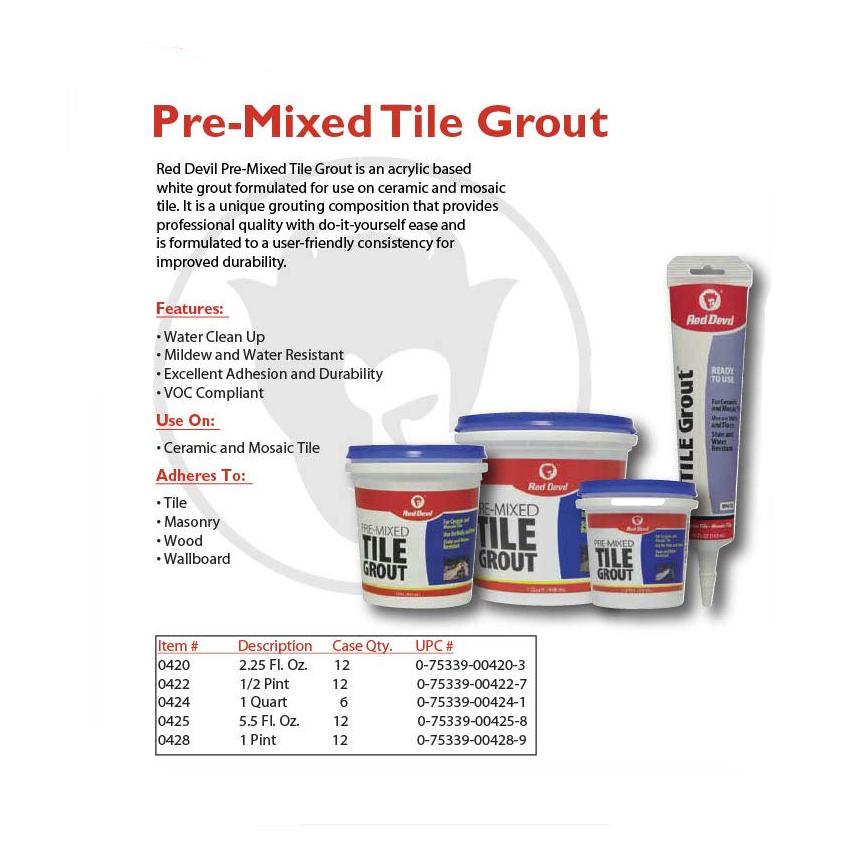 Red Devil Pre-Mixed Tile Grout, White - 5.5 oz