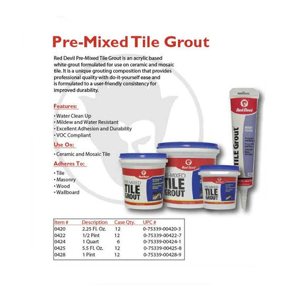 Red Devil Pre-Mixed Tile Grout, White - 5.5 oz