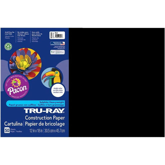 Tru-Ray Construction Paper 12" x 18" - Black (50 Sheets)