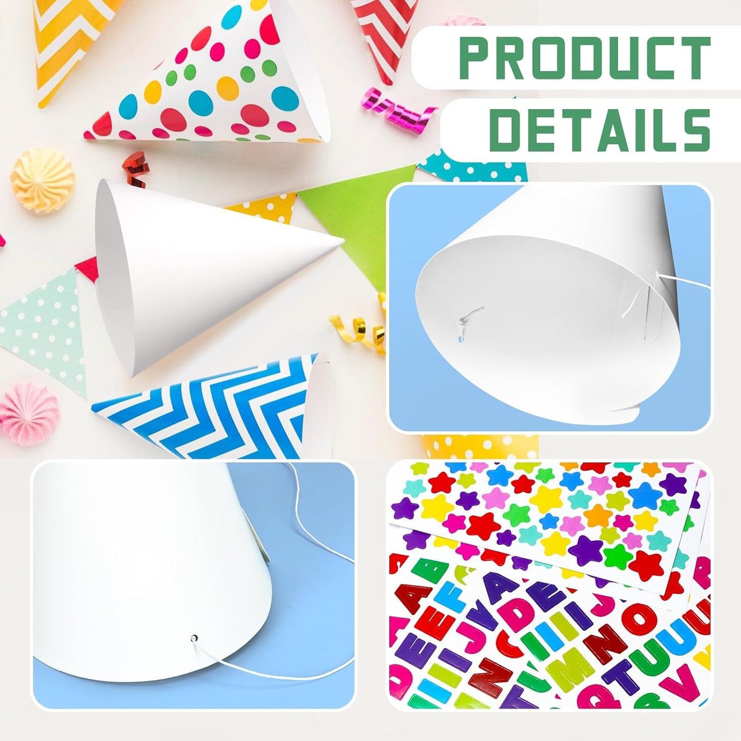 DIY White Birthday Party Hats Craft Kit (24 Pack)
