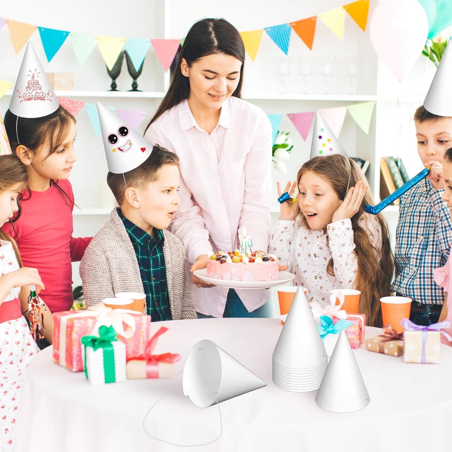 DIY White Birthday Party Hats Craft Kit (24 Pack)