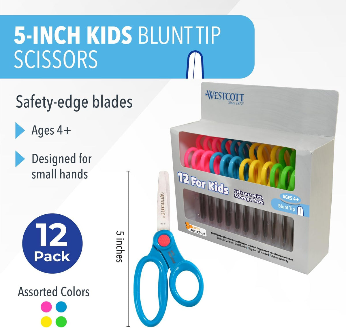 Wescott Blunt Kids Scissors with Antimicrobial Protection (12 Pack)