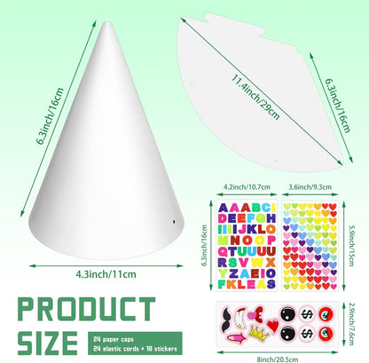 DIY White Birthday Party Hats Craft Kit (24 Pack)