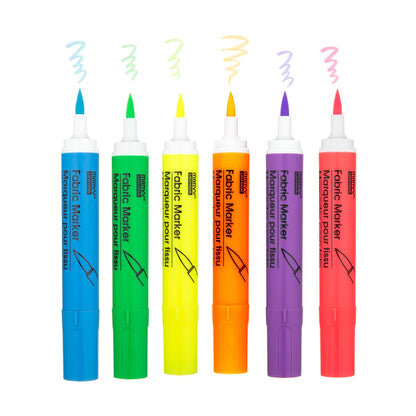 Marvy Fabric Markers - Brush Tip, Fluorescent (Set of 6)