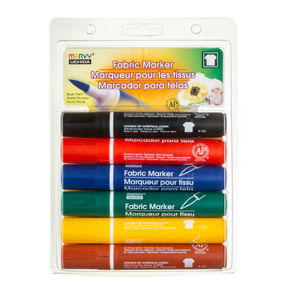 Marvy Fabric Markers - Brush Tip, Basic (Set of 6)