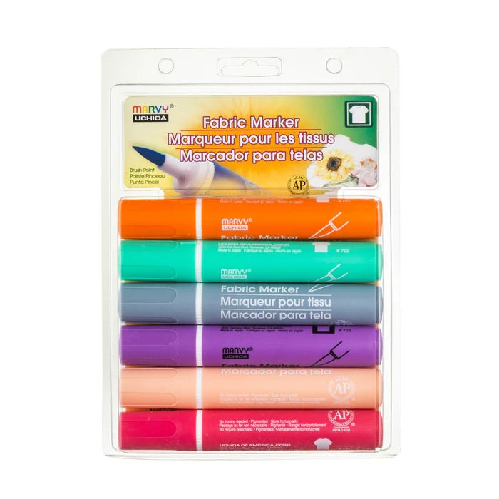 Marvy Fabric Markers - Brush Tip, Pastel (Set of 6)