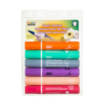 Marvy Fabric Markers - Brush Tip, Pastel (Set of 6)