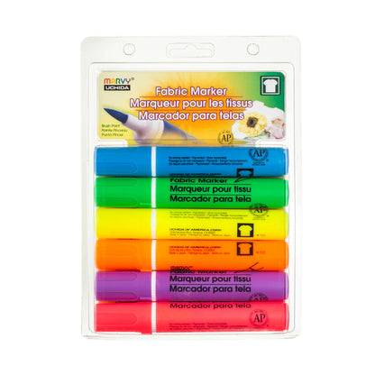 Marvy Fabric Markers - Brush Tip, Fluorescent (Set of 6)