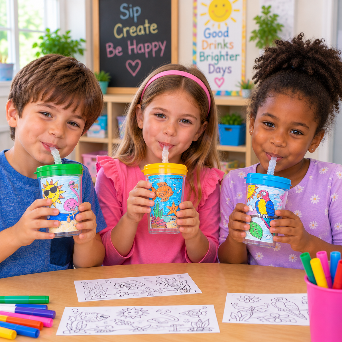 Color Your Own Tropical Cups (12 Pack)