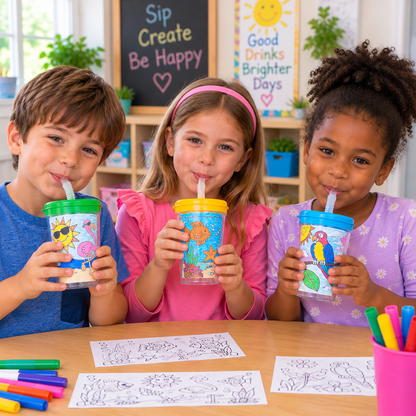Color Your Own Tropical Cups (12 Pack)