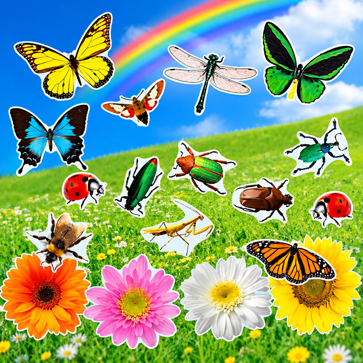 Realistic Bugs & Flowers Sticker Scenes (12 Pack)