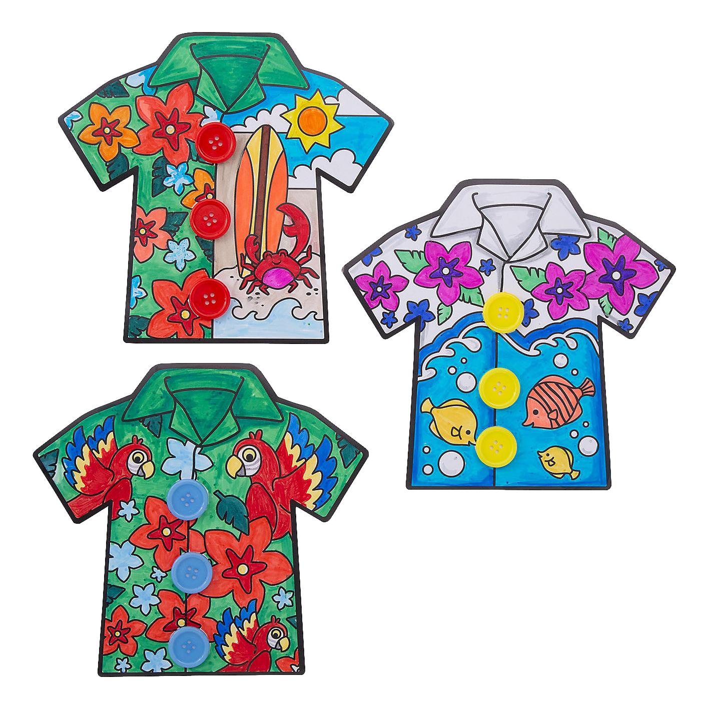 Color Your Own Hawaiian Shirts with Buttons Craft Kit (12 Pack)