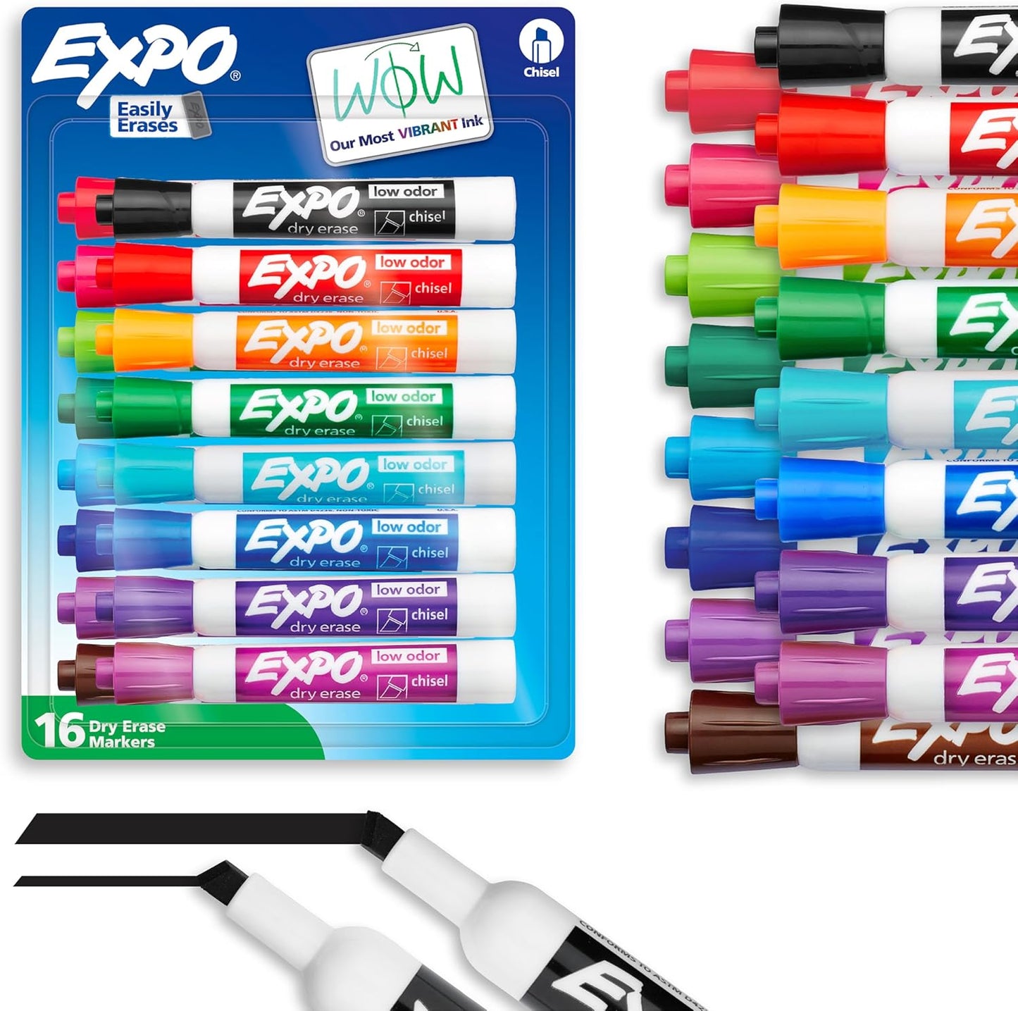 EXPO Low-Odor Dry Erase Markers - Chisel Tip (Set of 16)