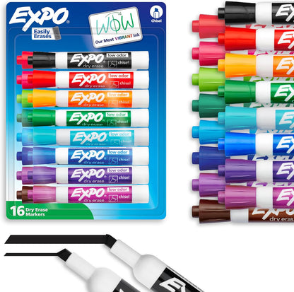 EXPO Low-Odor Dry Erase Markers - Chisel Tip (Set of 16)