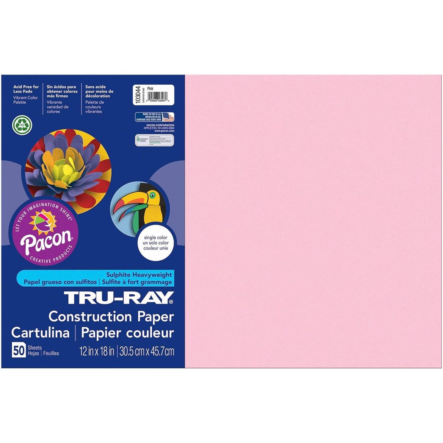 Tru-Ray Construction Paper 12" x 18" - Pink (50 Sheets)