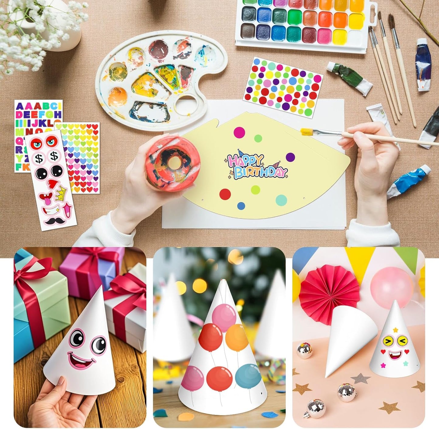DIY White Birthday Party Hats Craft Kit (24 Pack)