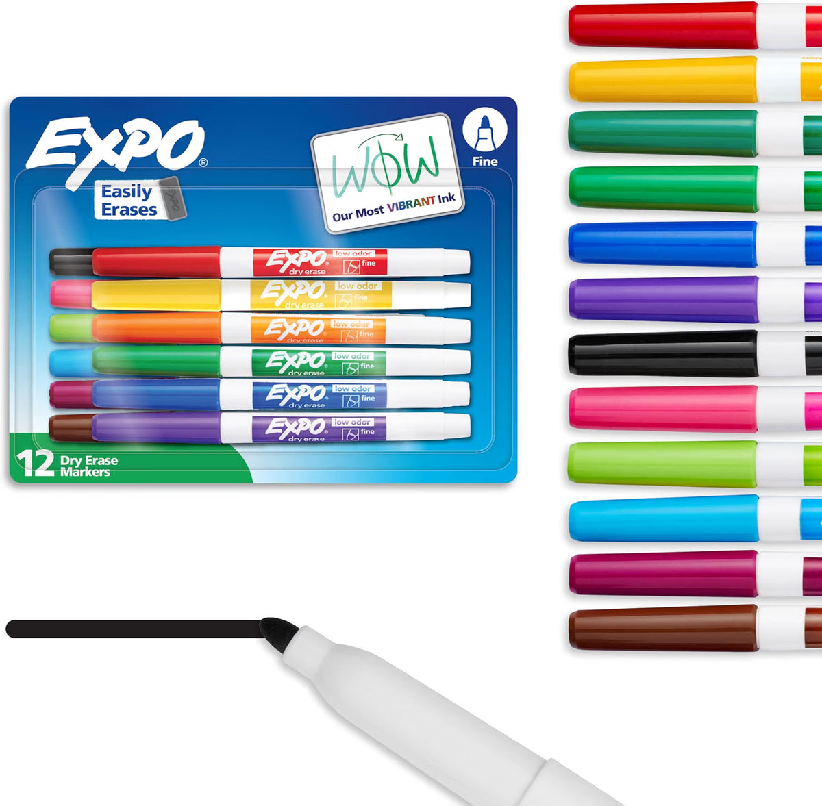 EXPO Low-Odor Dry-Erase Markers - Fine Tip (12 Pack)