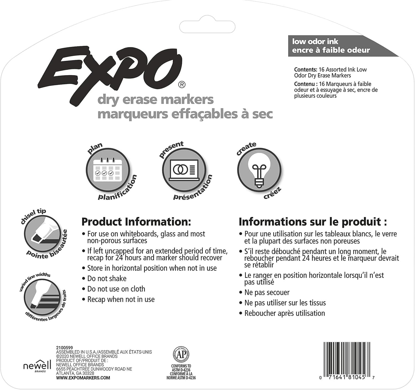 EXPO Low-Odor Dry Erase Markers - Chisel Tip (Set of 16)